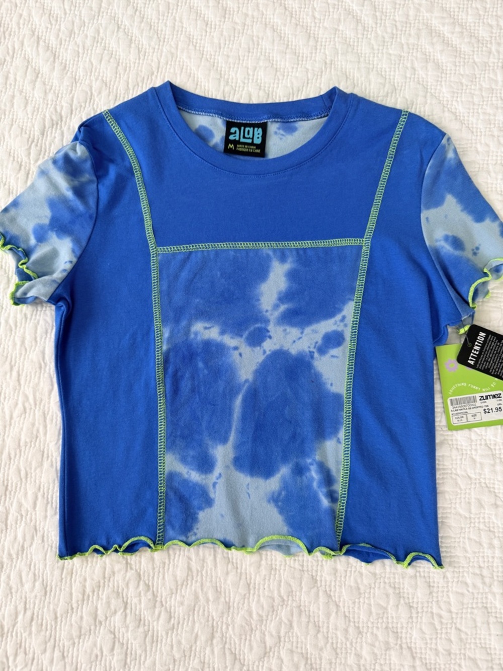 Zumiez Blue Tie-Dye Tee with Neon Stitching